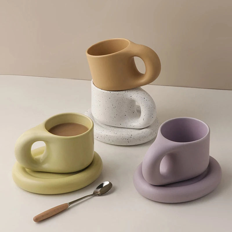 Wholesale Coffee Cups Coffee Mug Set with Tray Tea Cup Nordic Style Ceramic Coffee