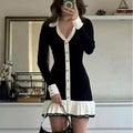 Female Knitwear Bandage Dress Women's Summer Backless Contrast Cardigan Lace-Up Elegant Dress Ruffled Bow Knit Mini Dress