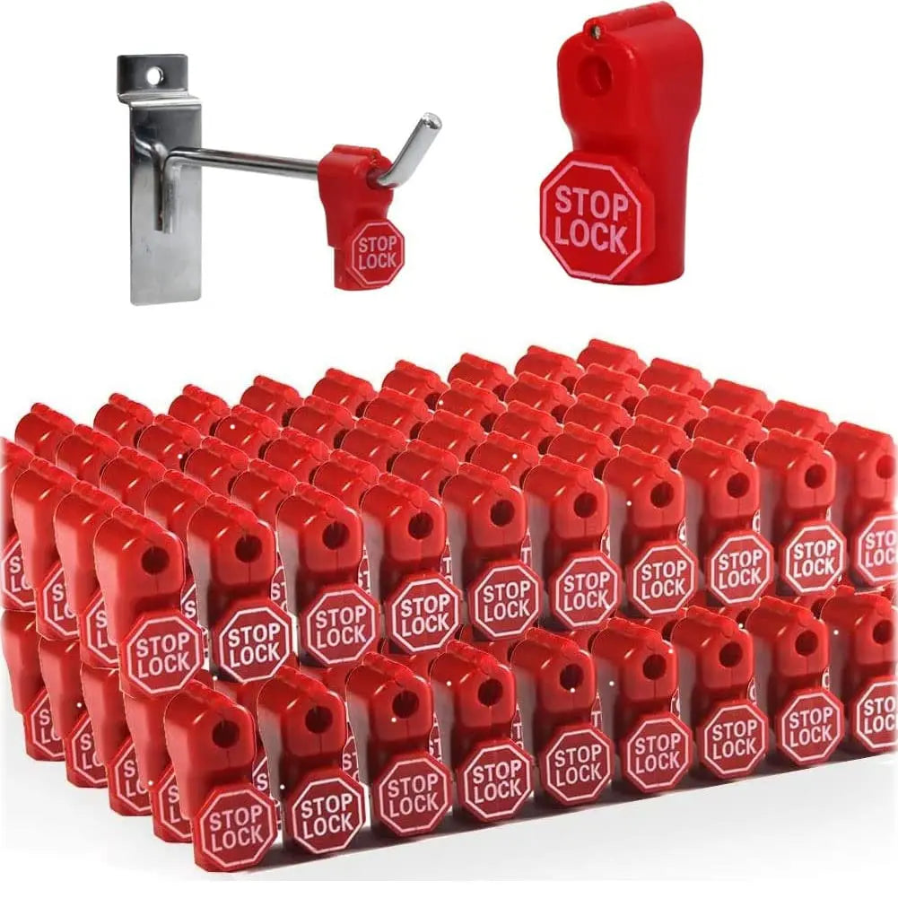 500 PCS EAS Security Single Hook Stop Lock 5 PCS Magnetic Key Retail Store Anti-theft Plastic Stop Lock with the Word STOP LOCK