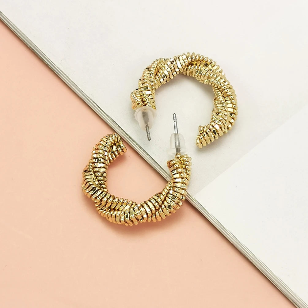 Korean Style Fashion Minimalist Metal C Shape Stud Earrings Gold Plated Causal Hoop Earrings for Woman Girl Accessories
