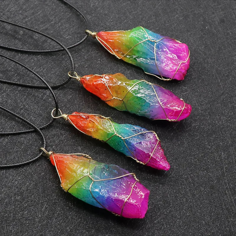 HY Seven Chakra Bonded Pendulum Healing Crystal Pendant Necklace Jewelry