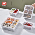 Kitchen Accessories Airtight Vegetable Fruits Fresh Box Divided Serving Tray Plastic Food Storage Container with Drain Basket