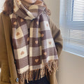 Versatile Korean Version Large Shawl Thick Neck for Warmth Double Sided love Grid Red Cashmere Scarf