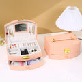 Hot Sale Leather Waterproof High-grade Kid's Jewelry Box 2-layer Drawer with Handing Mirror Jewelry Travel case