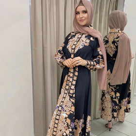 Middle East National Style Long Sleeves Loose Dress Abaya Women Muslim Dress