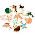 10pcs Enamel Cute Charms Pendant for Jewelry Making Supplies Starfish Dolphin Shell Ocean Animal Alloy Metal Drop Oil Findings