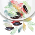 Zhubi 25MM Seagrass Leaf Glass Beads for Girls Earrings Gradient Colors Crystal Pendant Leaf Beads for DIY Charms Gifts