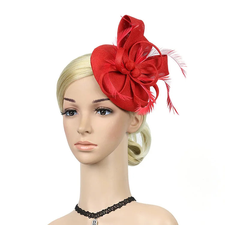Women Linen Feather Small Fascinator Sinamay Party Wedding Church Hair Band Headwear Fascinator