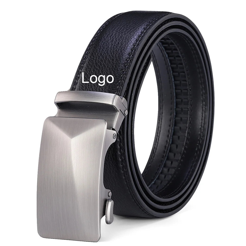 High Quality Business Men's Belt Automatic Buckle Genuine Leather Belt Custom logo