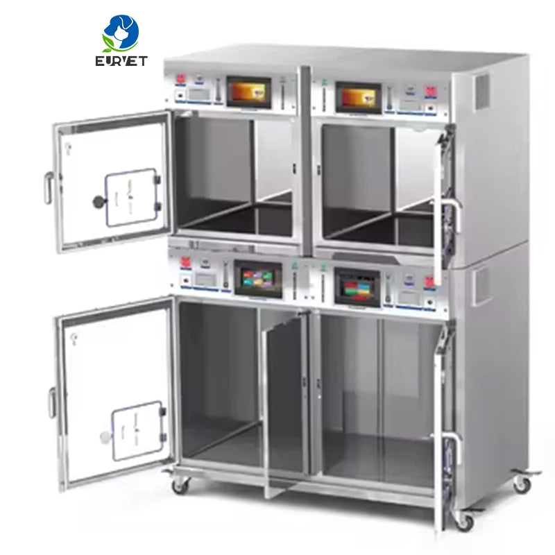 EUR VET Professional Veterinary Full Function Stainless Steel ICU Cages for Animal Clinic Hospital Use