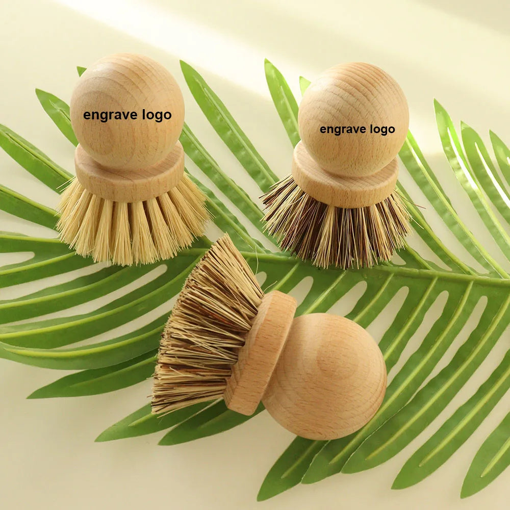 Octopus Shape Sisal Household Degradable Dish Cleaning Scourer Brush Custom Logo Kitchen Pot Pans Bowl Beech Wood