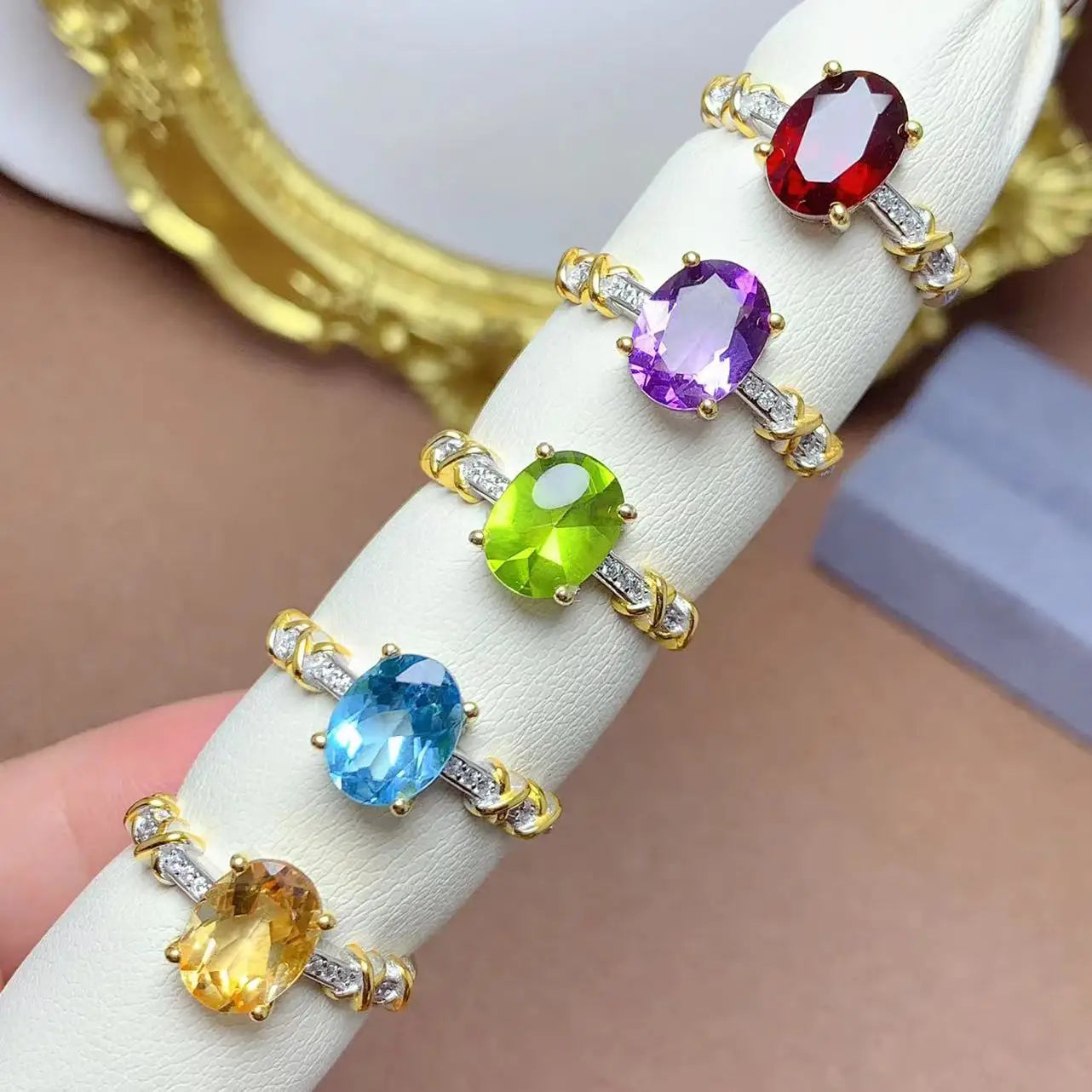 New Design 925 Sterling 18K Gold Plating Oval Cut Natural Gemstone Superman Engagement Rings Wedding Party Classic Style