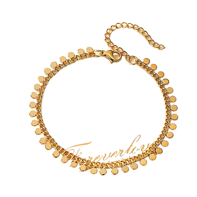 Wholesale Custom Ladies Stainless Steel Bracelet Minimalist Gold Plated with Luxury Round Tassel Chain Trendy Geometric Pattern