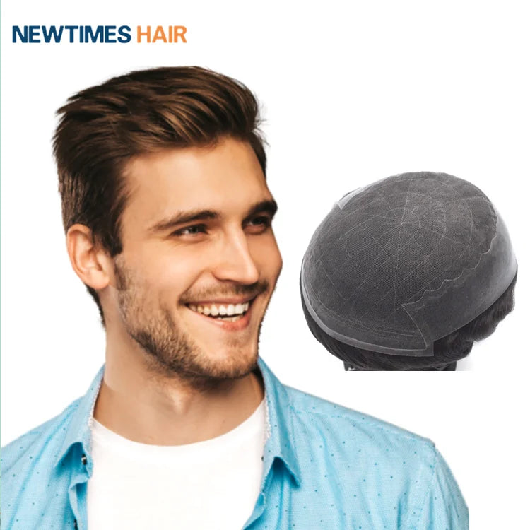 French Lace Front N6 Poly PU Hairpiece for Men European Toupee with Natural Color Mens Wig Mens Toupee Human Hair Prosthesis