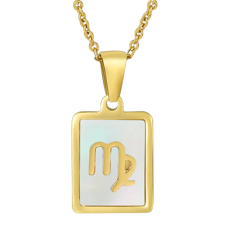 Wholesale Stainless Steel Souvenir Puka Sea Shell Gold 12 Month Zodiac Sign Pendant Friendship Horoscope Necklace Charms