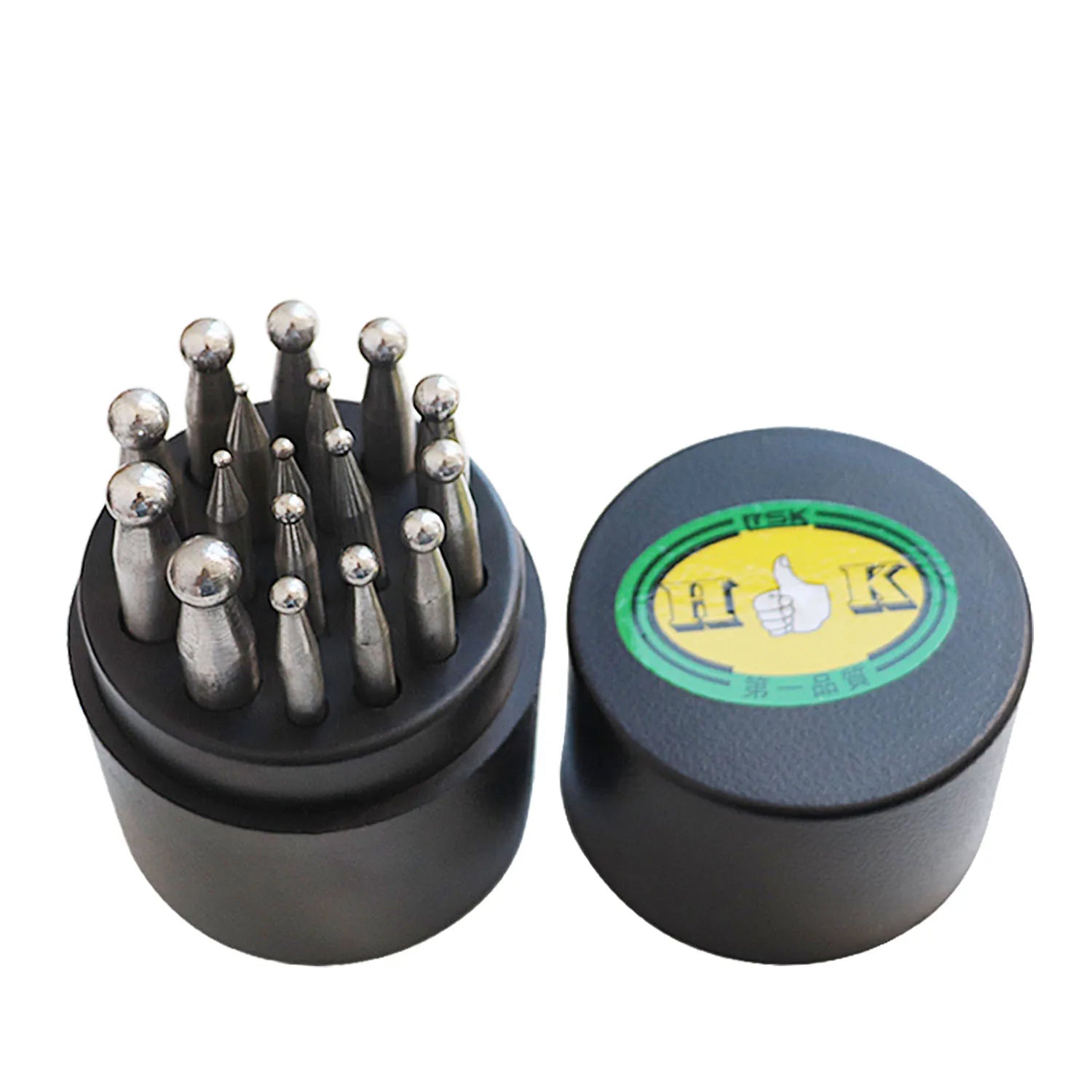 Boasta 15/17 Pcs Dapping Punch Set Jewelry Metal Forming Block Kit with Round Box Nests for Shaping Sheet Metal & Jewelry Making