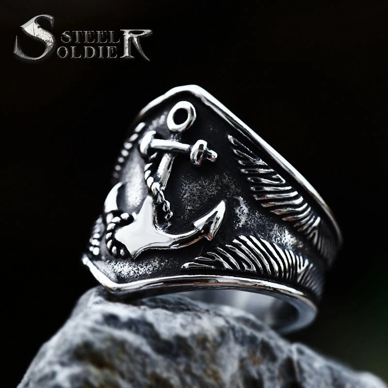 SS8-1209R 2023 New Style Stainless Steel Viking Amulet Viking Anchor Ring Compass Ring Cool Men's Ring Wholesale Gift