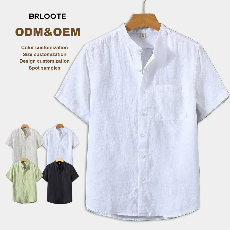 Traditional Men's Linen Shirt Custom Logo CottonLoose Fit UV Protection Vintage Arabic Single Breasted Design for Summer Shirt