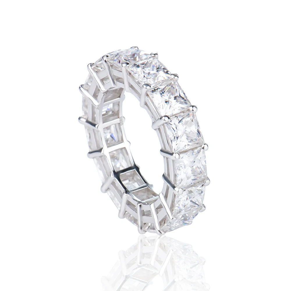 925 Silver Sterling Princess Eternity Band with DEF Color Color  VVS Princess Shape Moissanite Full Eternity Rings for Men