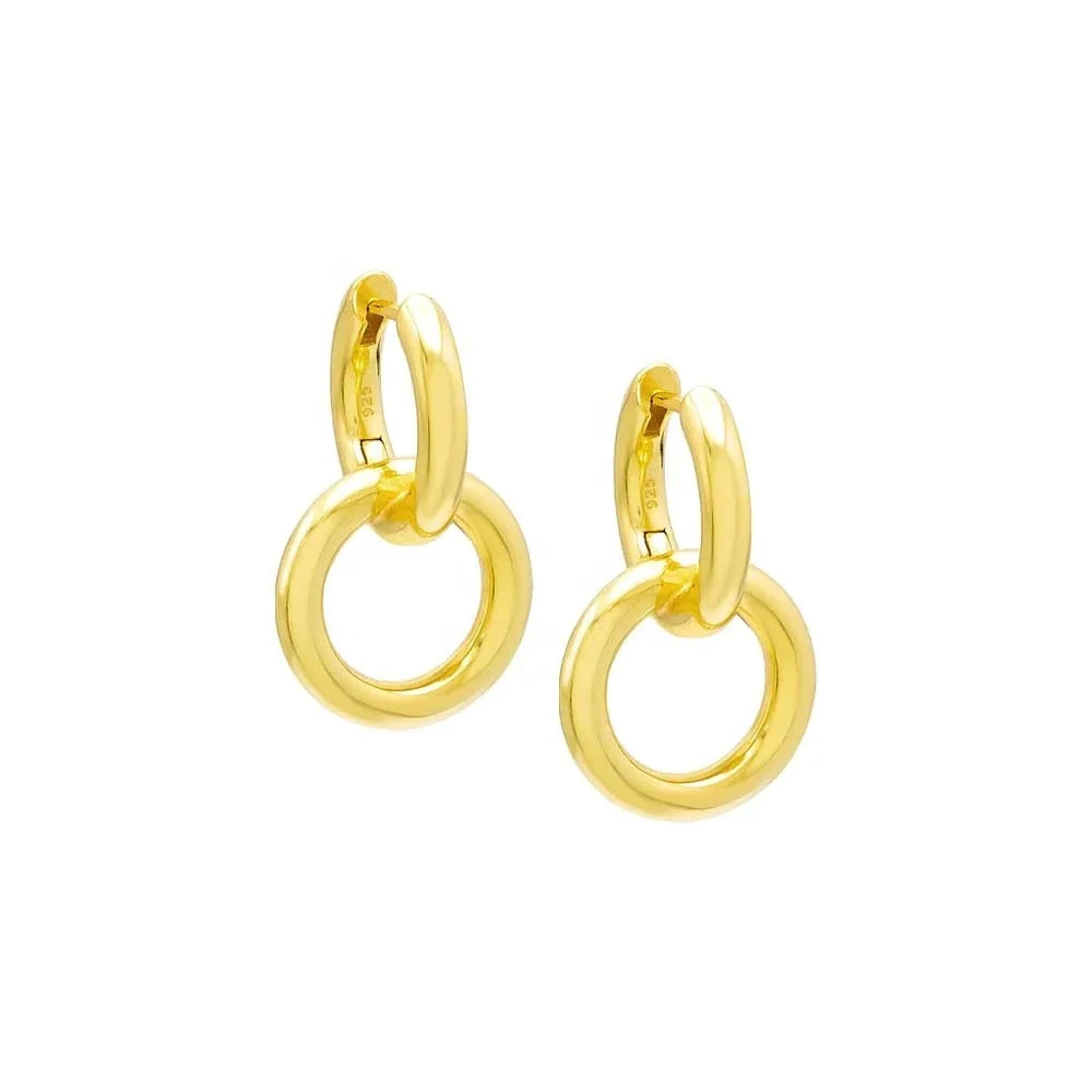 LOZRUNVE 14k Gold Plated Minimalist Geometric Double Hoop Earrings 925 Silver