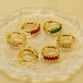 Fashionable Light Luxury Round CZ Cubic Zircon Gold Plated Stainless Steel Huggie Big Hoop Earrings Trendy Colored Zircon