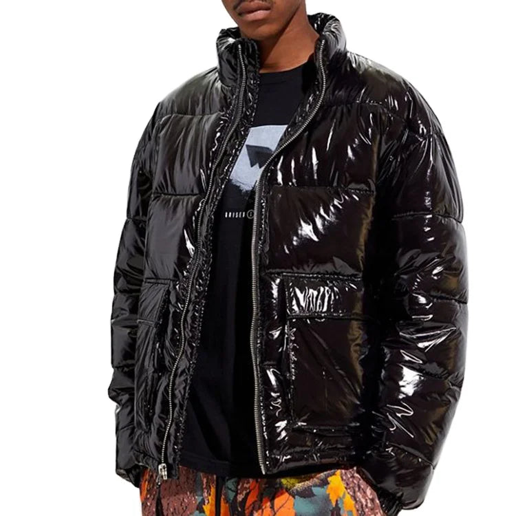 Custom Shinny Down Coats Winter Shinny Down Coats Custom Plus Size Warm Bubble Jackets Black Short Shiny Puffer Jackets Man