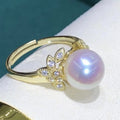 R733 9-10mm Natural Freshwater Pearl Ring Accessory 925 Sterling Silver Adjustable Size Engagement Jewelry Ring for Women