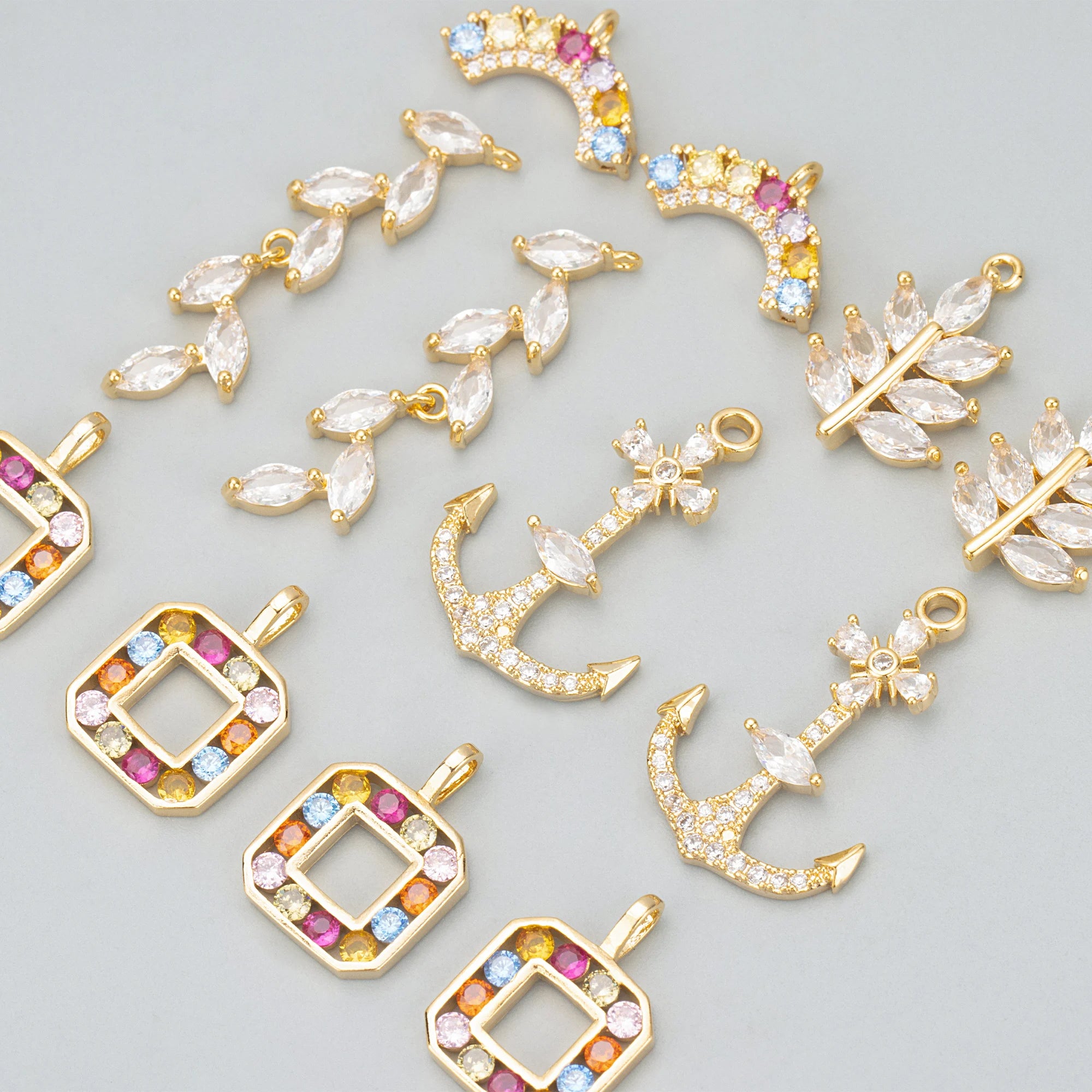 MD99 6pcs/lot 18k Gold Rhodium Plated Brass Copper Zircon DIY Pendants Jewelry Accessories for Making Findingscharms Handmade