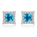 Fine Jewelry 925 Sterling Silver Square Shape Diamond Women Fashion Simple Gemstone Stud Earrings