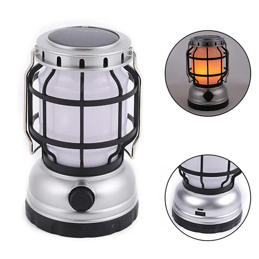 LED Camping Lantern USB Solar Rechargeable IP54 Waterproof Power Bank Flashlight 3*COB LED Dimmable 5000K Daylight Emergency Use