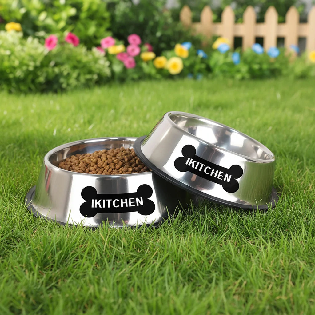 Ikitchen Wholesale Custom Logo Dog Water Bowl Dog Cat Food Bowl Stainless Steel Dog Bowl With Non-Slip