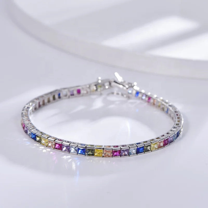 Pulsera De Tenis Square Zircon Tennis Chain Bracelet Hip Hop CZ Jewelry 925 Silver Men Tennis Bracelet