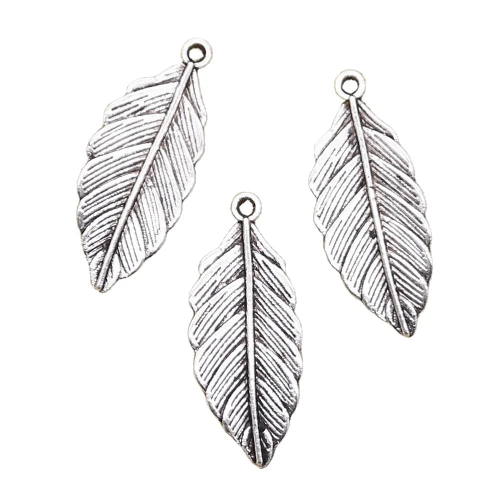 Charms Tree Leaf 31x12mm Tibetan Silver Color Pendants Antique Jewelry Making DIY Handmade Craft