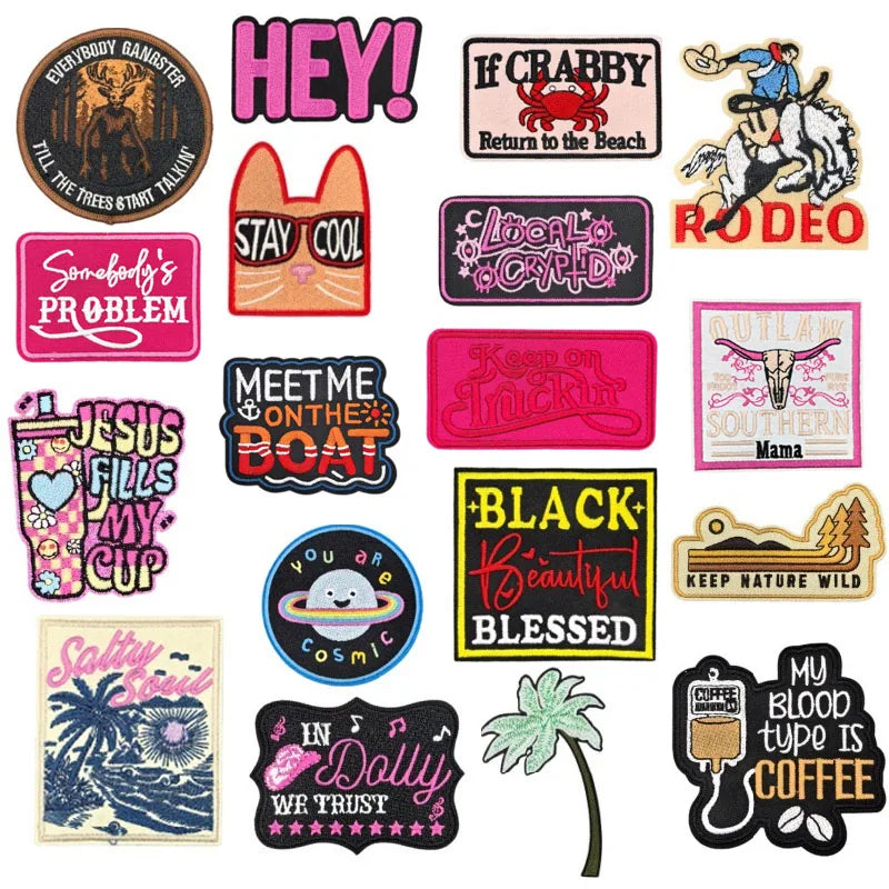 Iron on Embroidery Hot pink Funny American Humor Slang Hey Words Patch for Clothing Bag Decoration