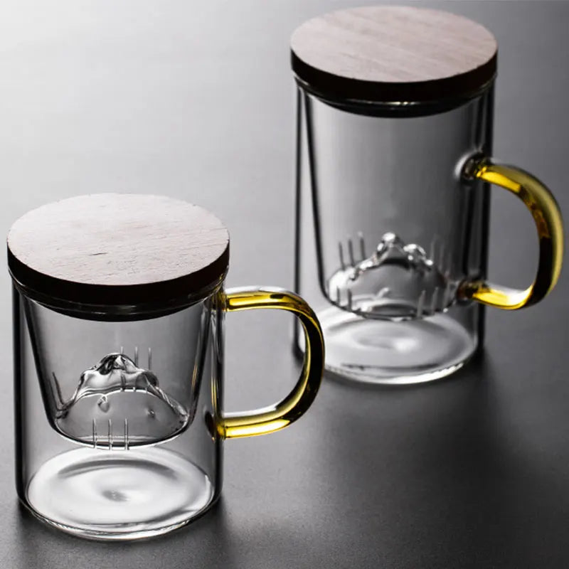 New Trend High Borosilicate Glass Coffee Mugs with Wooden Cap and Handle