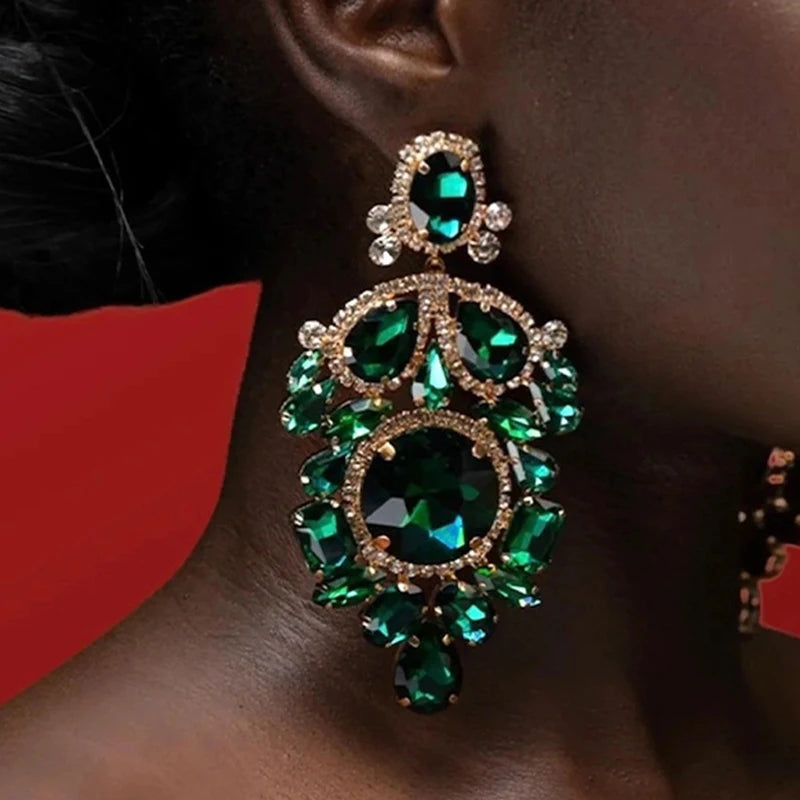 2023 New Arrival Fashion Jewelry Hot Selling Water Diamond Earrings Exaggerate Geometric Vintage Big Statement Crystal Earrings