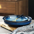 2024 Reactive Blue Glazed Kiln Changed Japanese Porcelain Ceramic Dinnerware 8/10inch Dinner Salad Fruit Pasta Bread Deep Plate