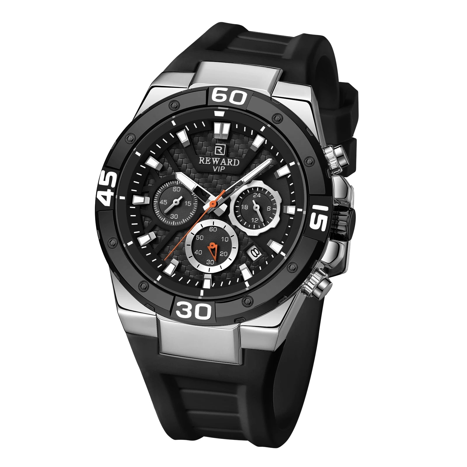 REWARD Quartz Watch Black Color Silicone Multizone Wristwatch Fashion Play Watches Men Relojes Hombre