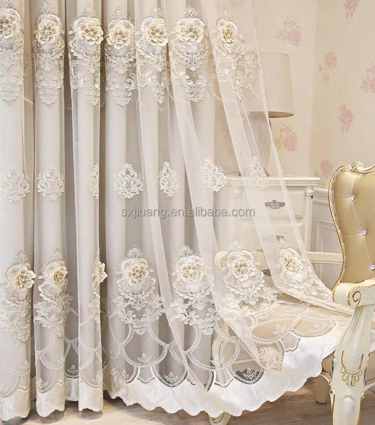 JIUANG Textiles Grommet Sheer Embroidery Curtains Blackout Polyester Lace Curtains Decorative Roller Pattern Made Cotton for