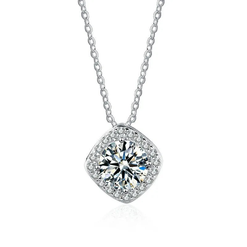 S925 Silver Square Moissanite Necklace for Women Elegant Diamond Pendant