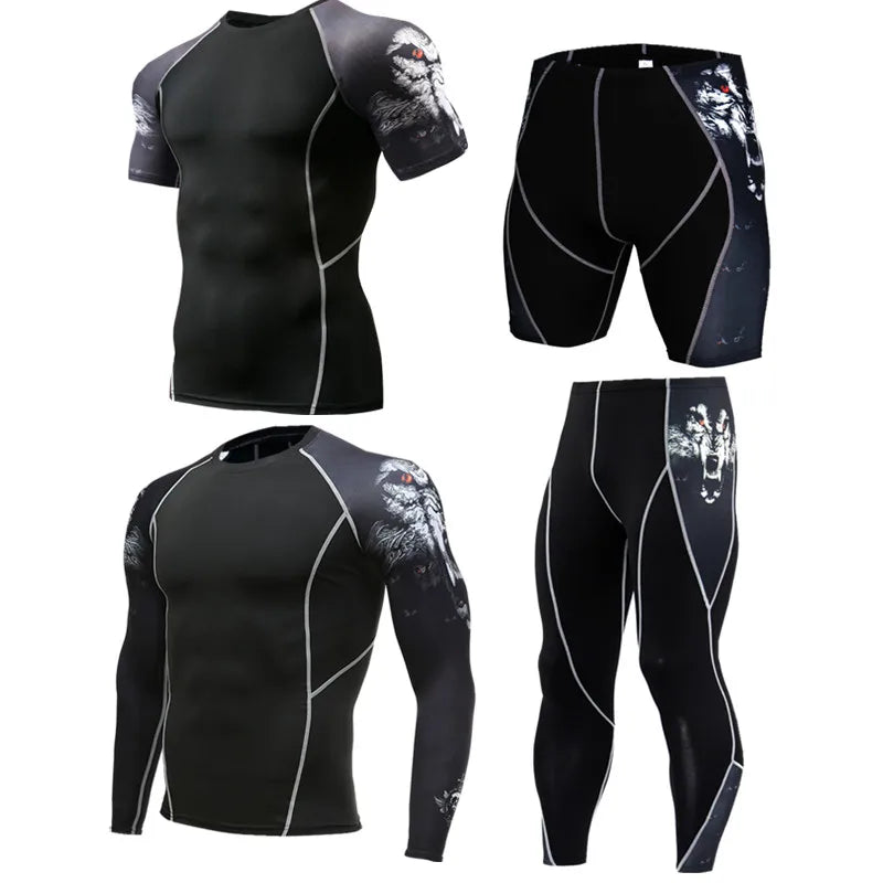 Men Sportswear 4 Piece Compression Suit Quick Dry Sport Suit for Men Fitness Sets Sports Joggers Training Gym Tracksuits Running