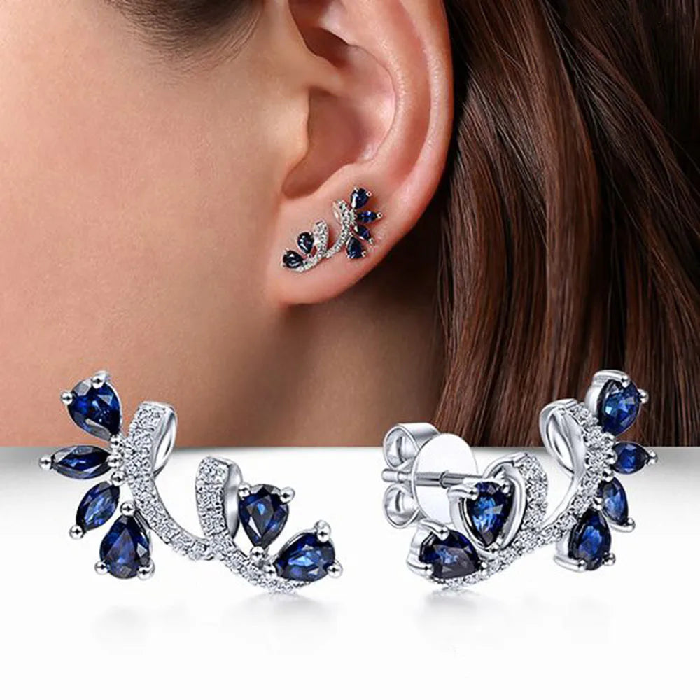 CAOSHI New Trendy Delicate Ear Jewelry 925 Silver Color Blue Cubic Zirconia Stud Earrings for Women Engagement Wedding