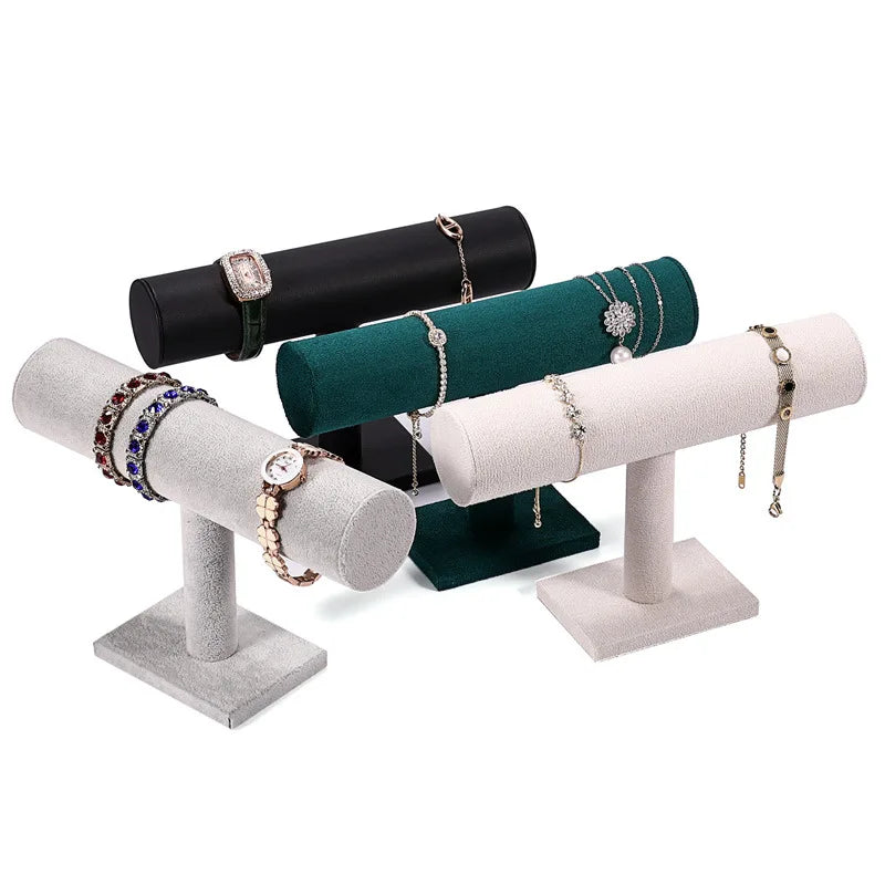 T-Bar Multiple Color Velvet Leather Jewelry Bangle Bracelet Watch Chain Display Stand Holder Rack