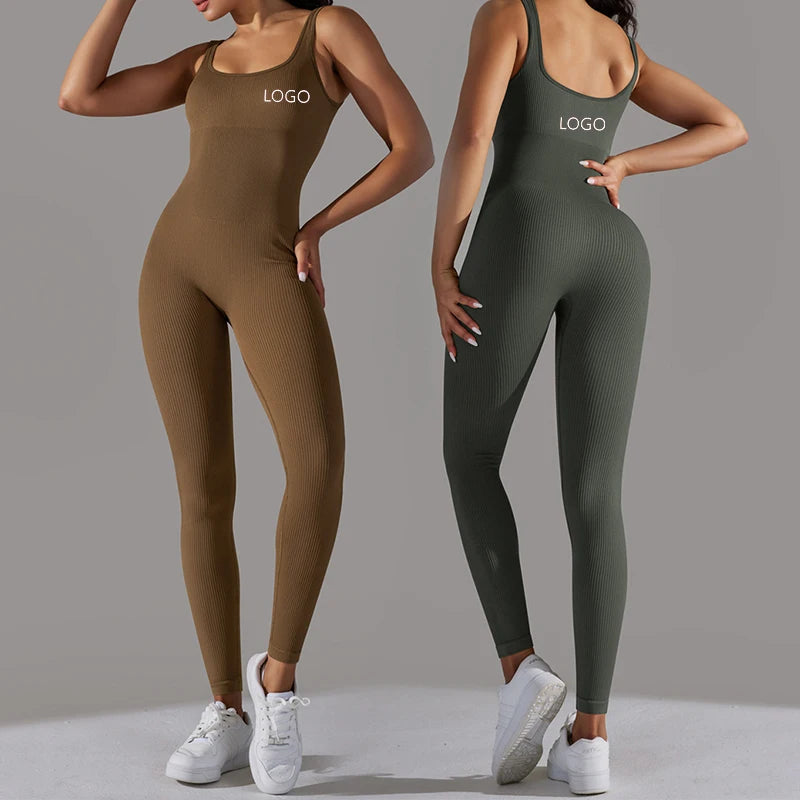 XW-6643 Wholesale Women U Neckline Fitness Short Bodysuit Backless Ribs Yoga Jumpsuit Active One Piece Wear Workout Jumpsuit