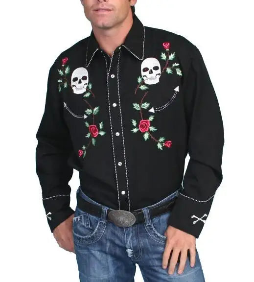 Custom Mens Chemise Homme Camisas Bordadas Long Sleeved Fitted Western Cowboy Printing Button up Shirts for Men