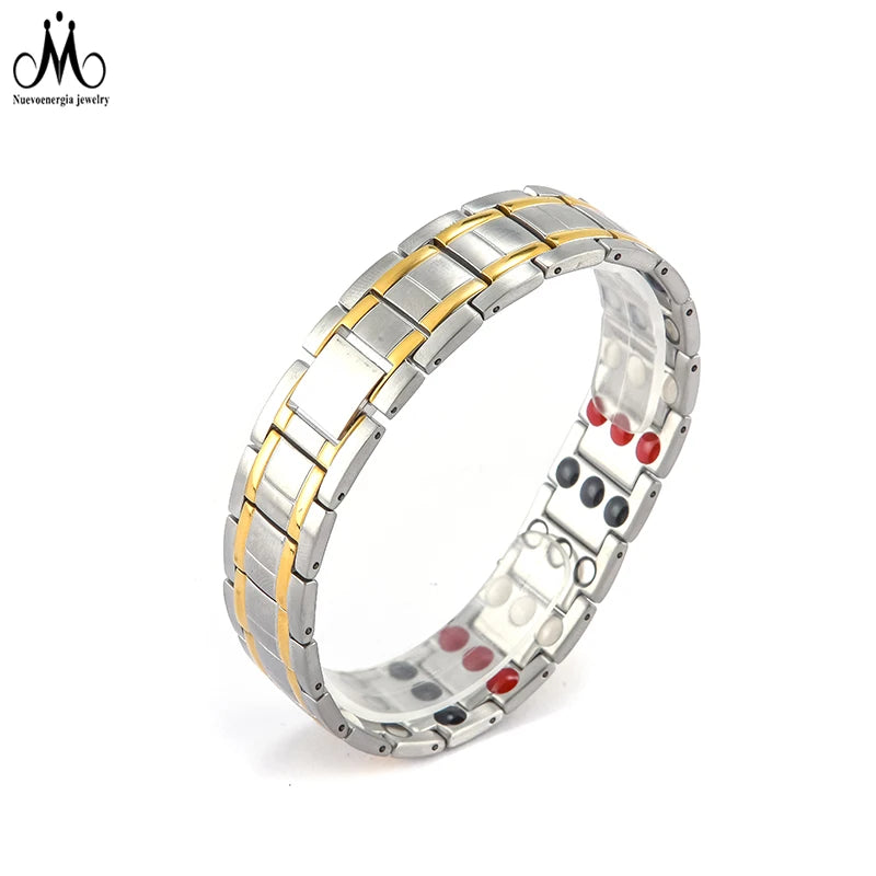 Wholesale Custom Healthy Jewelry Gold Plated Stainless Steel Bio Neodymium Magnetic Energy Bracelet for Men and Women