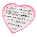 Vintage Wedding Rings Black Fashion Jewelry Women Plated Silver Heart Bow Chain Custom Pearl Rings Set for Women Girls