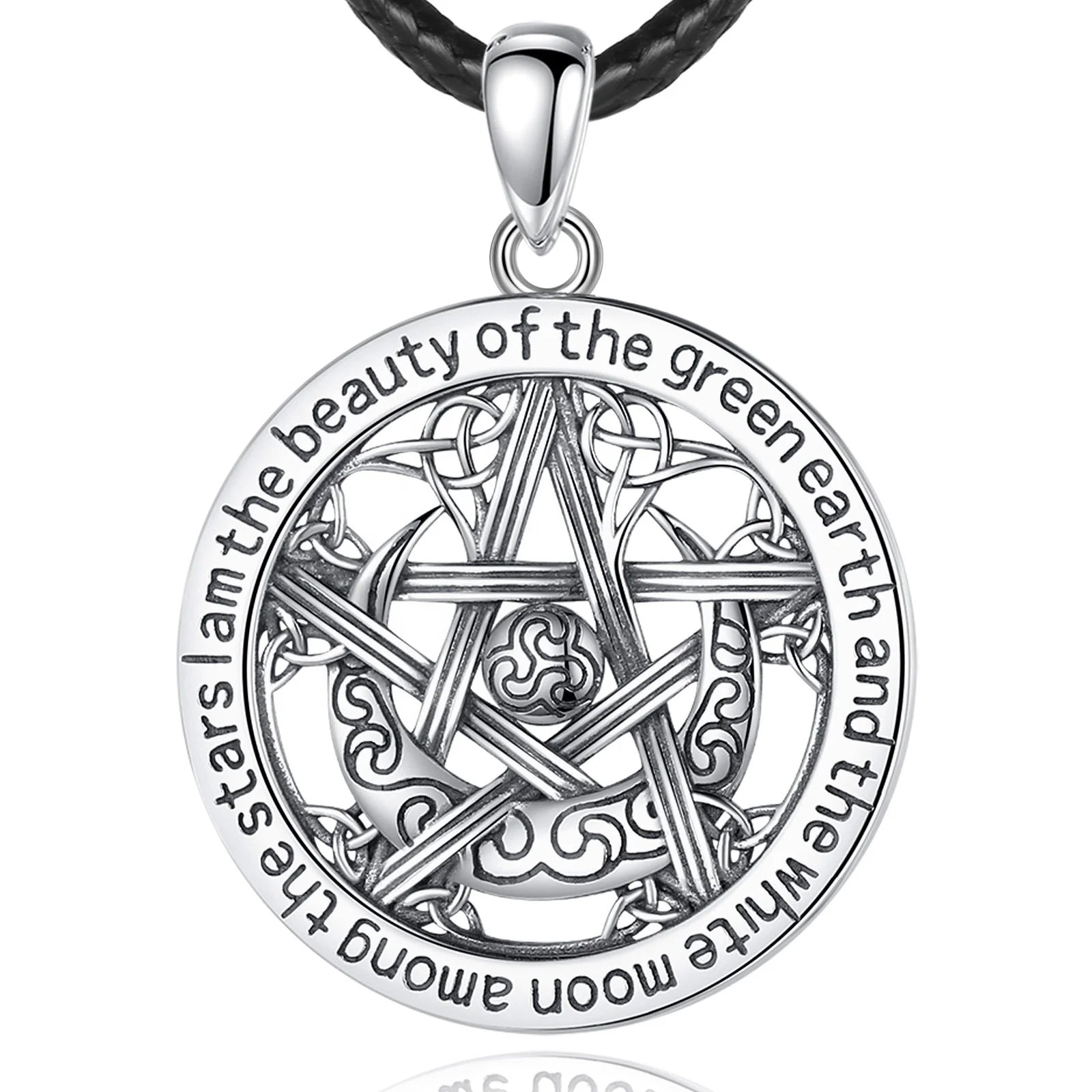 925 Sterling Silver New Moon Goddess Pendant Necklace Occult Wicca Witchcraft Pagan Moon Pentacle for Wedding Party Anniversary