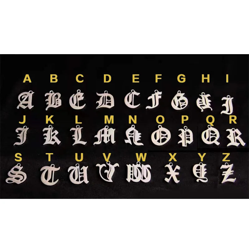 In Stocks Gothic Alphabet Letter Charm 26 Letters Initial Charms Gold Plated Stainless Steel Old English Letter Pendant