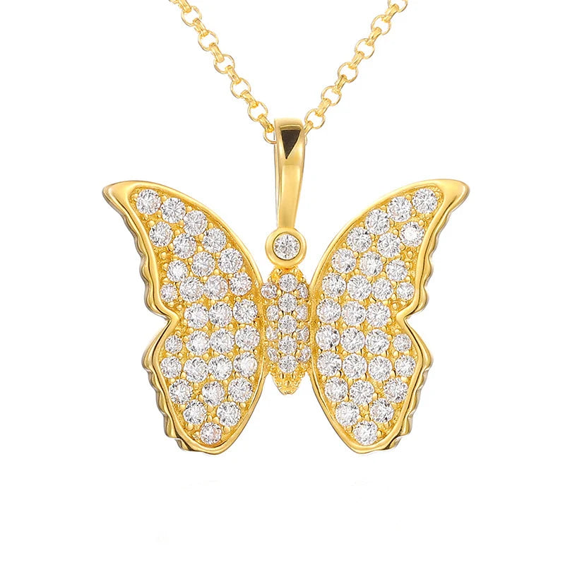Duyizhao Fine Jewelry Hip Hop Moissanite Small Butterfly Pendant 925 Sterling Silver Necklace O Chain Women Luxury Gold Jewelry
